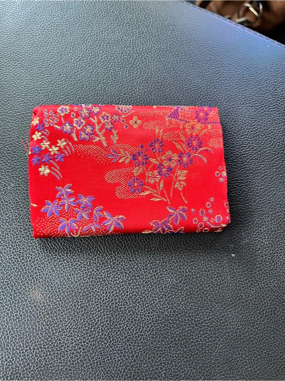 Vintage Chinese Red Floral Satin Foldover Wallet